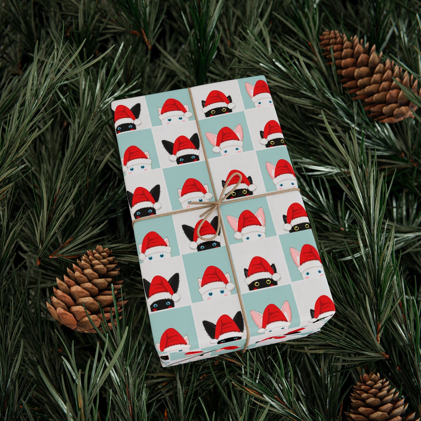 Christmas Cat Wrapping Paper — Cute Santa Hat Cat Gift Wrap