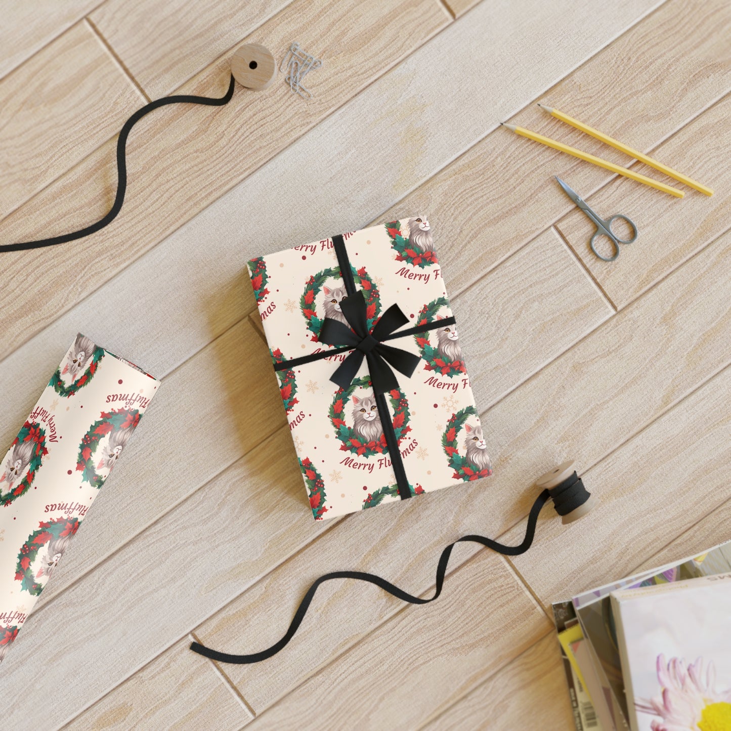 Merry Fluffmas Cat Gift Wrap Paper
