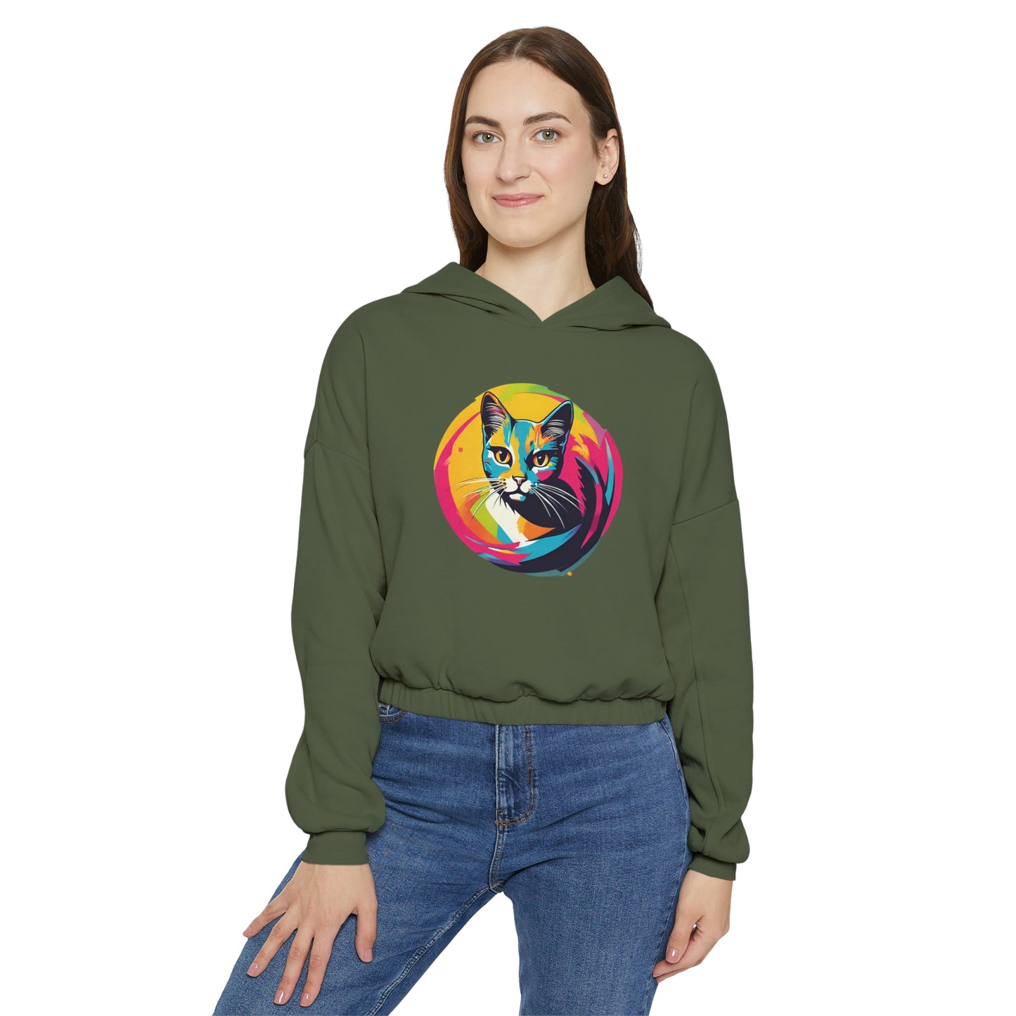 Colorful Cat Women's Cinched Bottom Hoodie