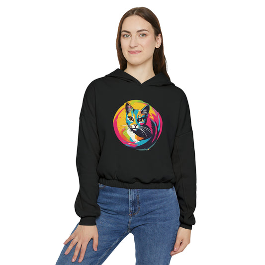 Colorful Cat Women's Cinched Bottom Hoodie