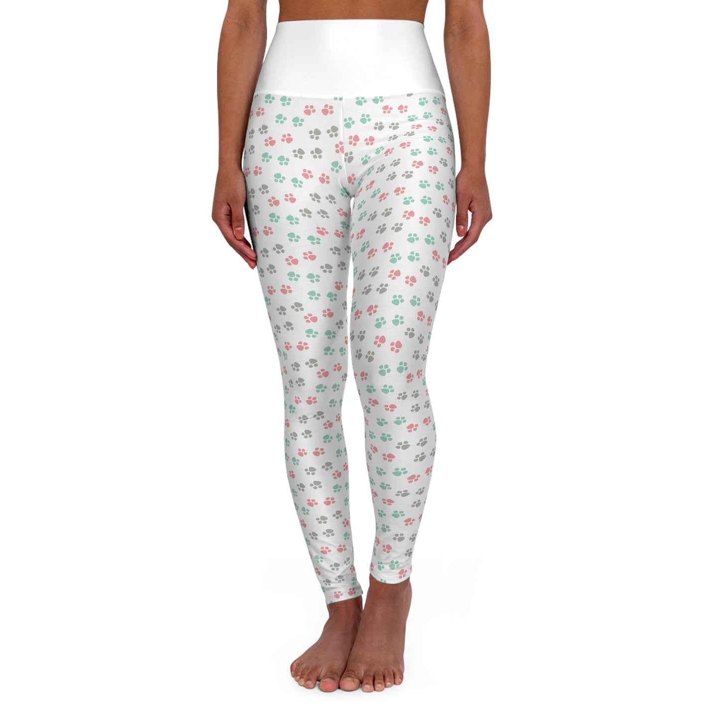 White Paw Print High Waisted Yoga Leggings