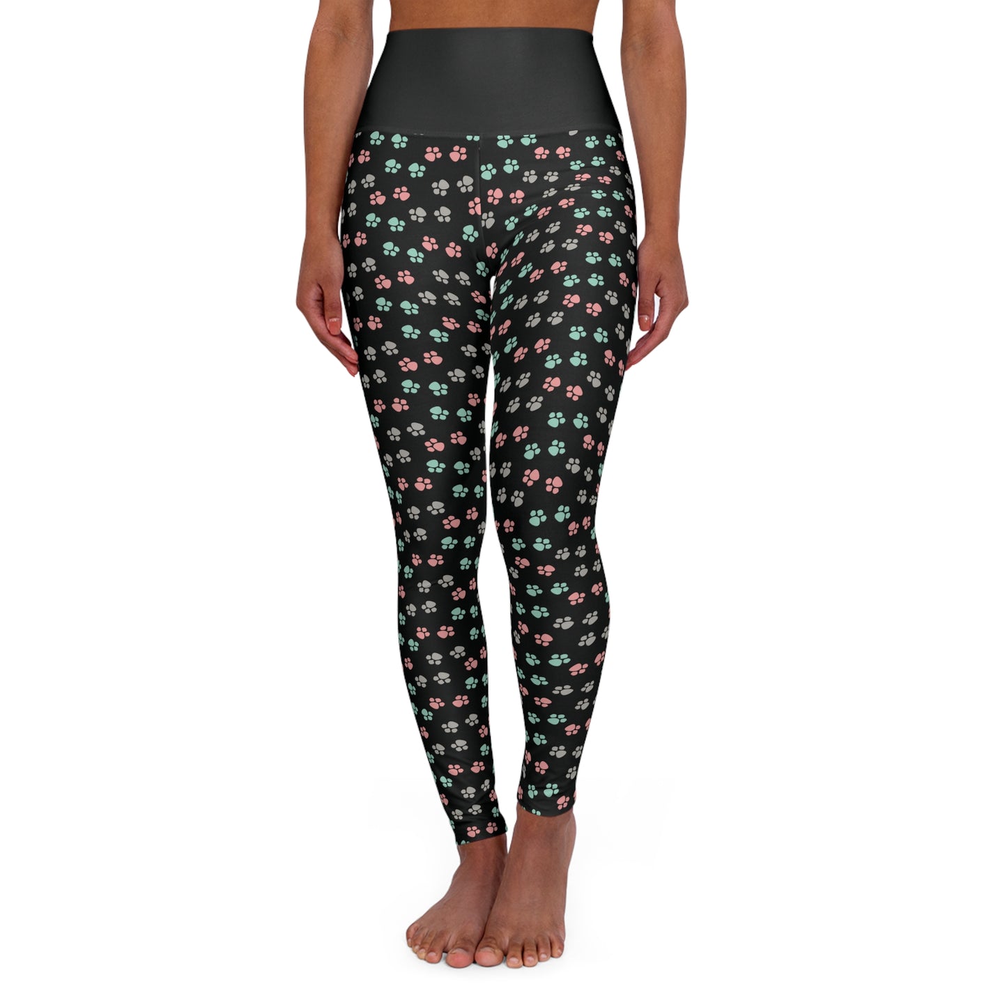 Black Paw Print High Waisted Yoga Leggings