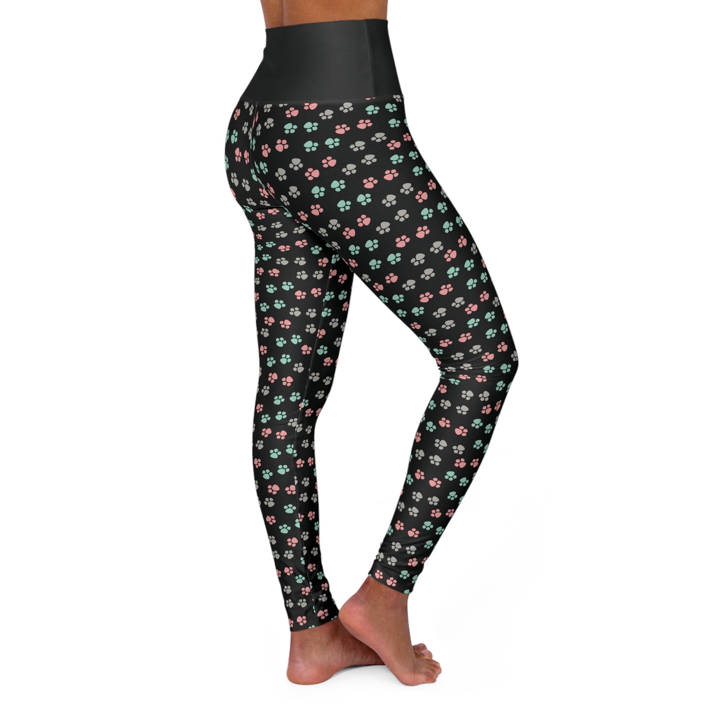 Black Paw Print High Waisted Yoga Leggings