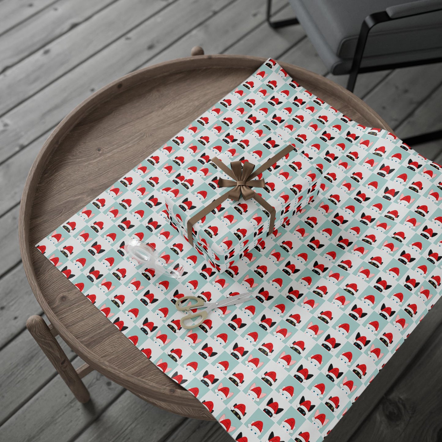 Christmas Cat Wrapping Paper — Cute Santa Hat Cat Gift Wrap