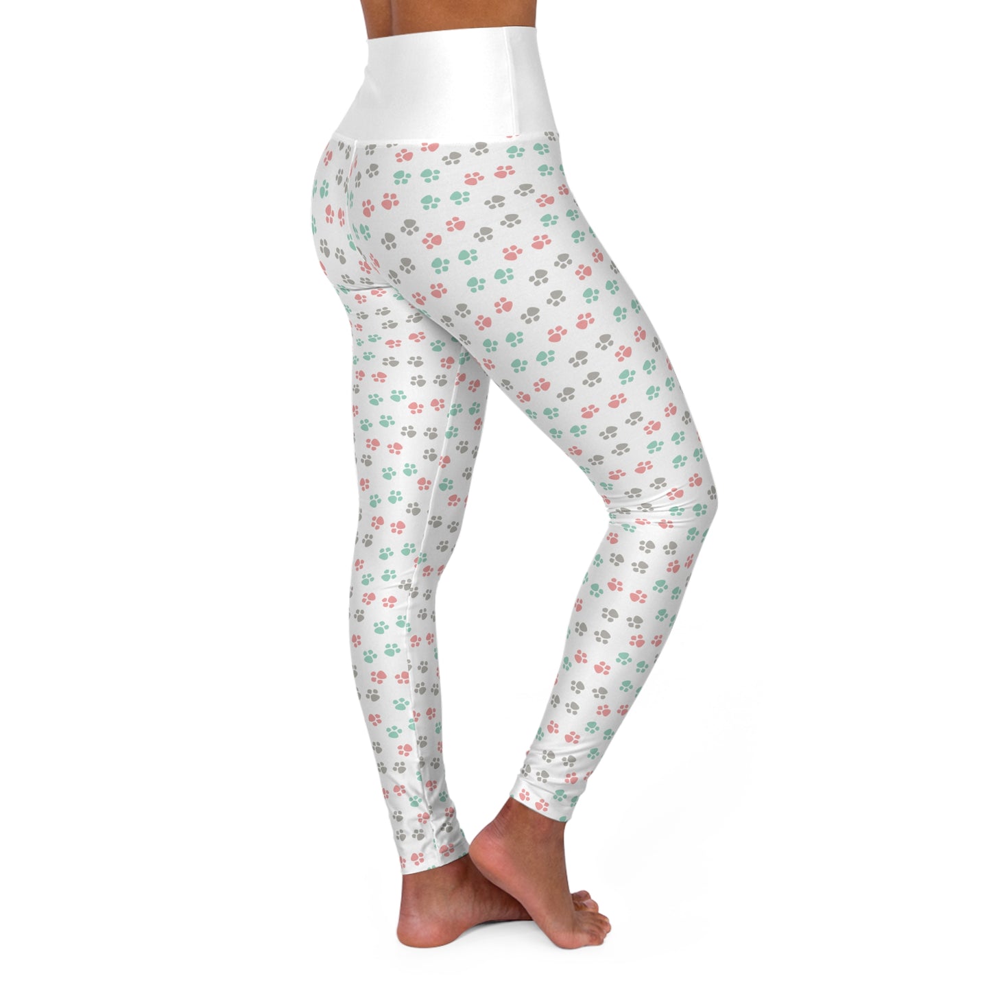 White Paw Print High Waisted Yoga Leggings