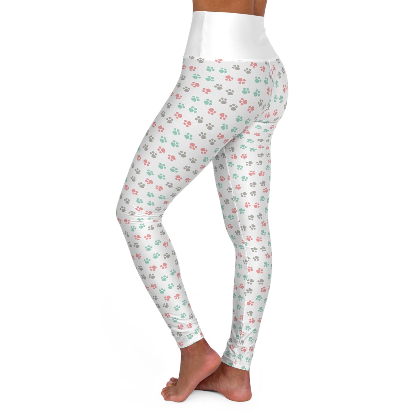 White Paw Print High Waisted Yoga Leggings