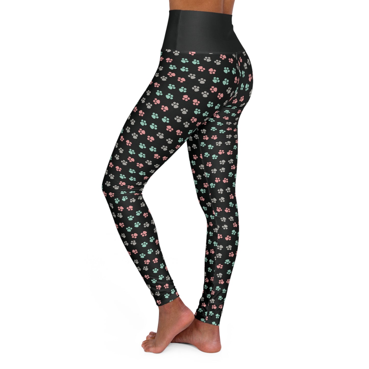 Black Paw Print High Waisted Yoga Leggings