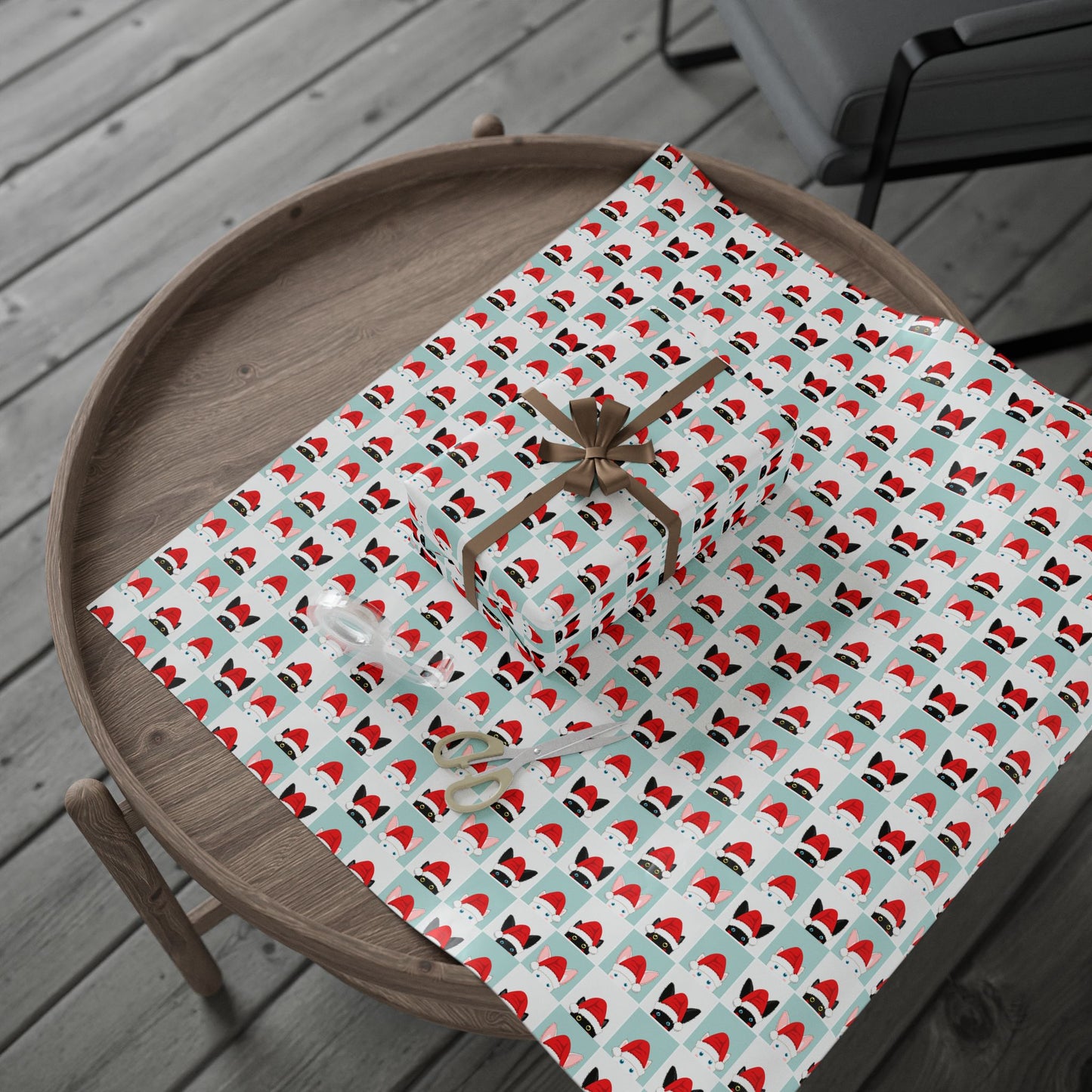 Christmas Cat Wrapping Paper — Cute Santa Hat Cat Gift Wrap