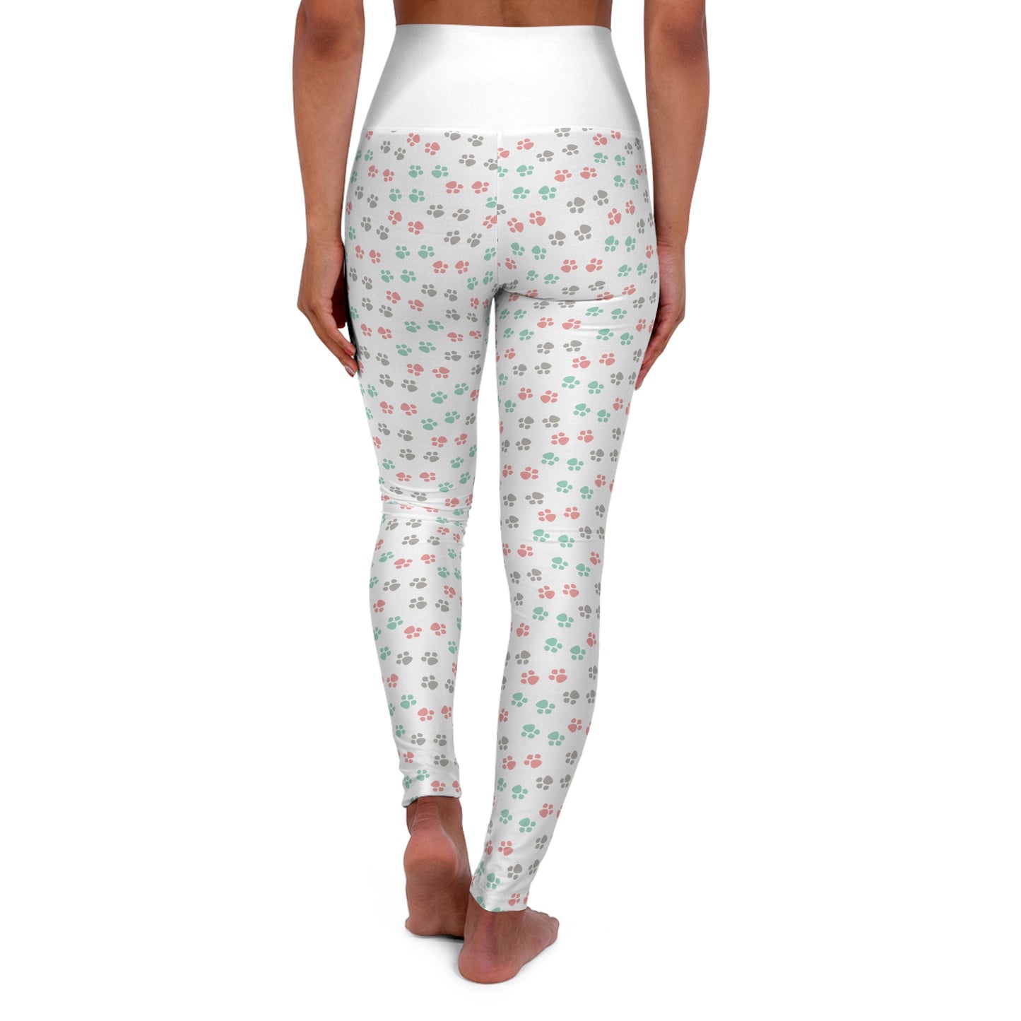 White Paw Print High Waisted Yoga Leggings