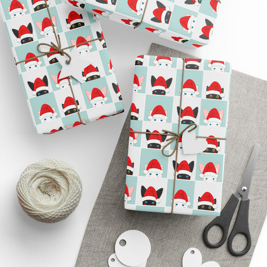 Christmas Cat Wrapping Paper — Cute Santa Hat Cat Gift Wrap